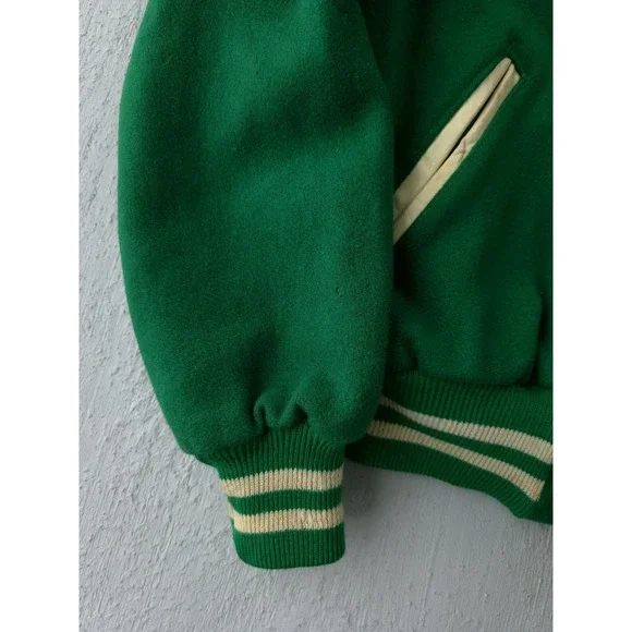 Vintage 1960s Holloway Green Wool Varsity Bomber Jacket USA Made 38 M - Picture 11 of 15